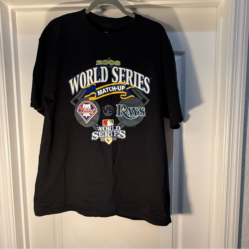 2008 MLB World Series Black T-Shirt Vintage Rays Phillies Size XL
